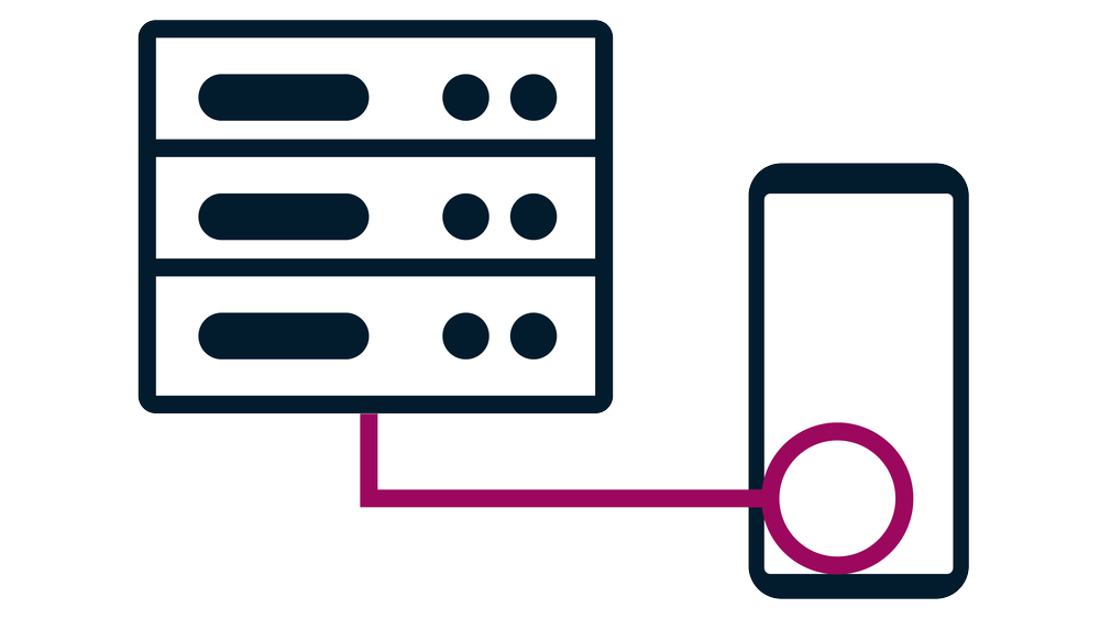 Pictogram illustrating data transfer to a secure server