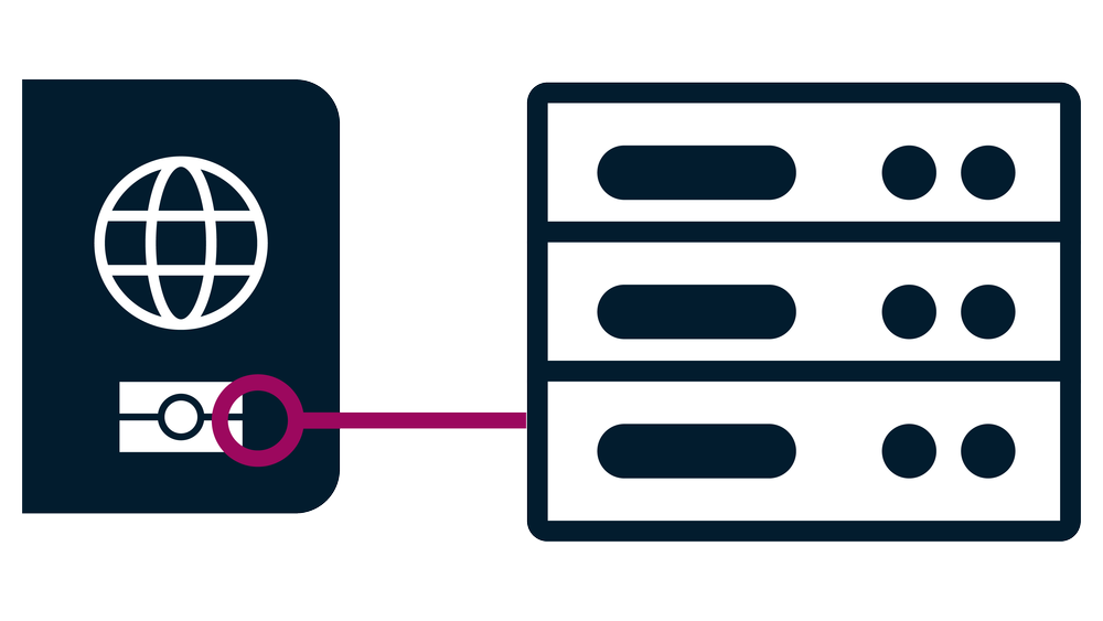 Pictogram illustrating the secure server logging on to an eMRTD's chip