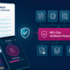 Illustration of public procurement for identity verification, a tender checklist is visible on the left side, a smartphone performing nfc chip verification of a passport is visible at the bottom, nfc chip verification advantages are illustrated with icons on the right