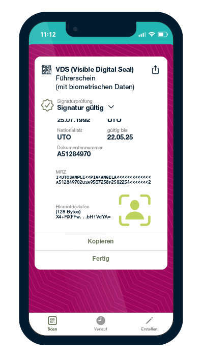 Visible Digital Seal mit Biometrischen Daten (VDS Bio)